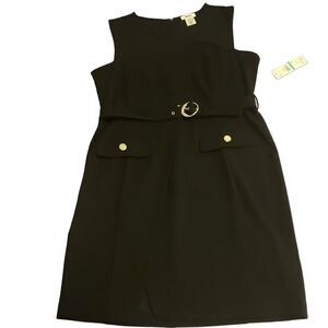 DKNY Women's 16 Black Sleeveless Scoop Neck Belted Zip dress